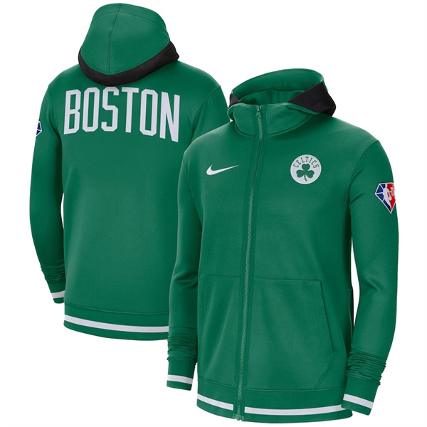 Men's Boston Celtics Green 75th Anniversary Performance Showtime Full-Zip Hoodie Jacket Men's Boston Celtics Green 75th Anniversary Performance Showtime Full-Zip Hoodie Jacket